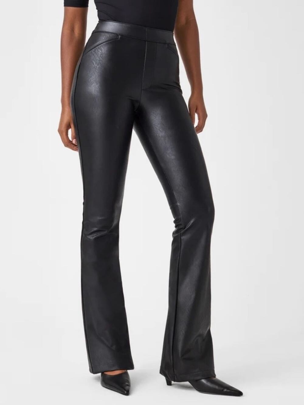 SPANX Black Faux-Leather Bootcut Flare Pants
